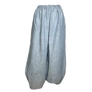 Bryn Walker Linen Pants Blue Chambray Barrel Balloon Leg Lagenlook Travel